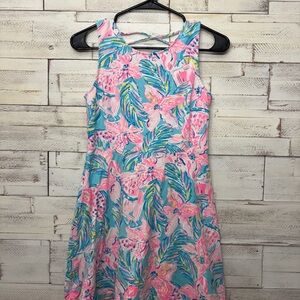 Lilly Pulitzer dress girls size 16 pink blue floral colorful sleeveless youth